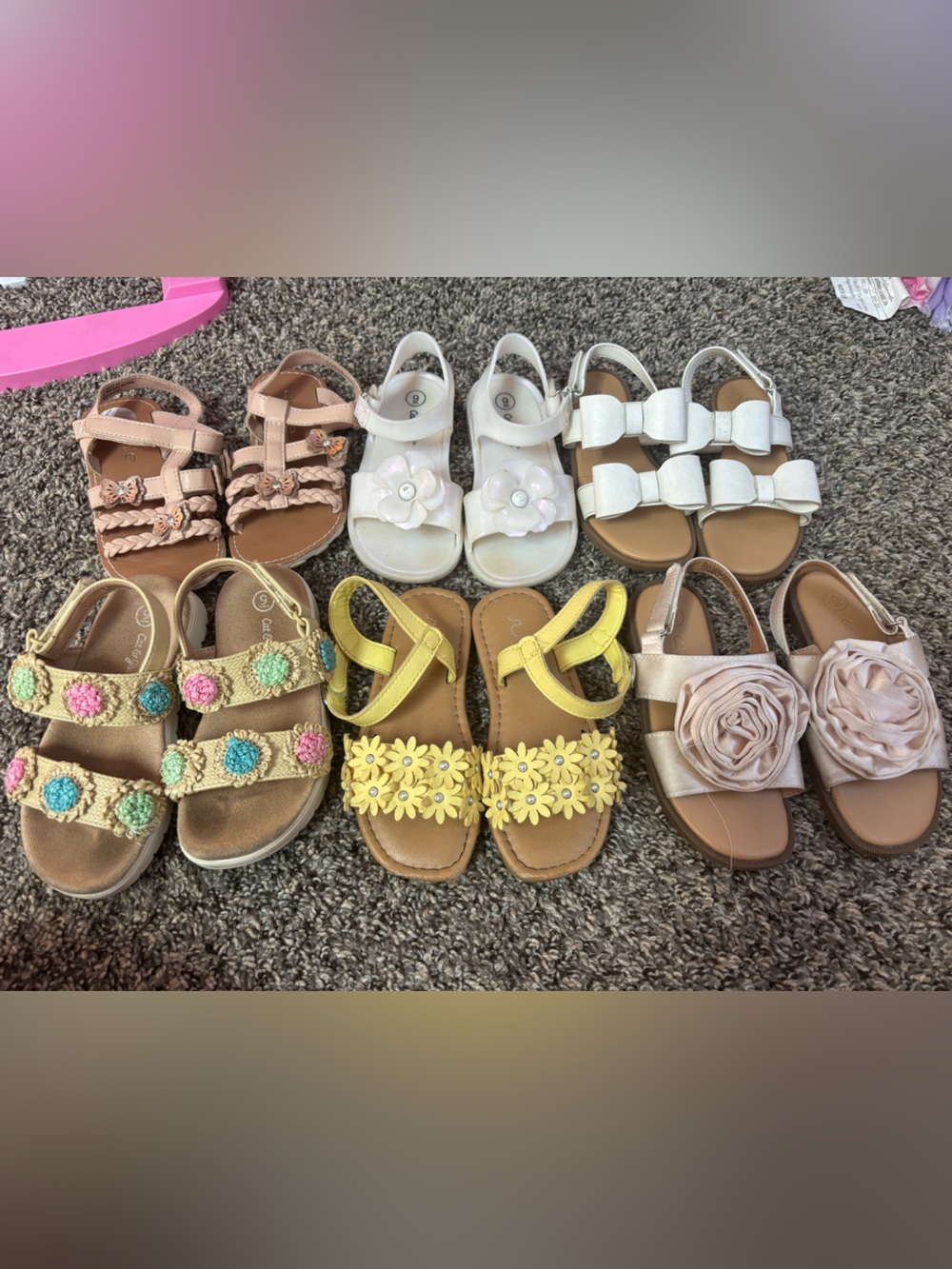 Girls Floral & Bow Sandal Collection - Yellow, Pink, White, Beige